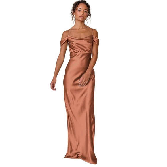 Revelry Dresses & Skirts - Revelry Sienna Satin Drop Shoulder‎ Side Slits Dress in Copper Size 24